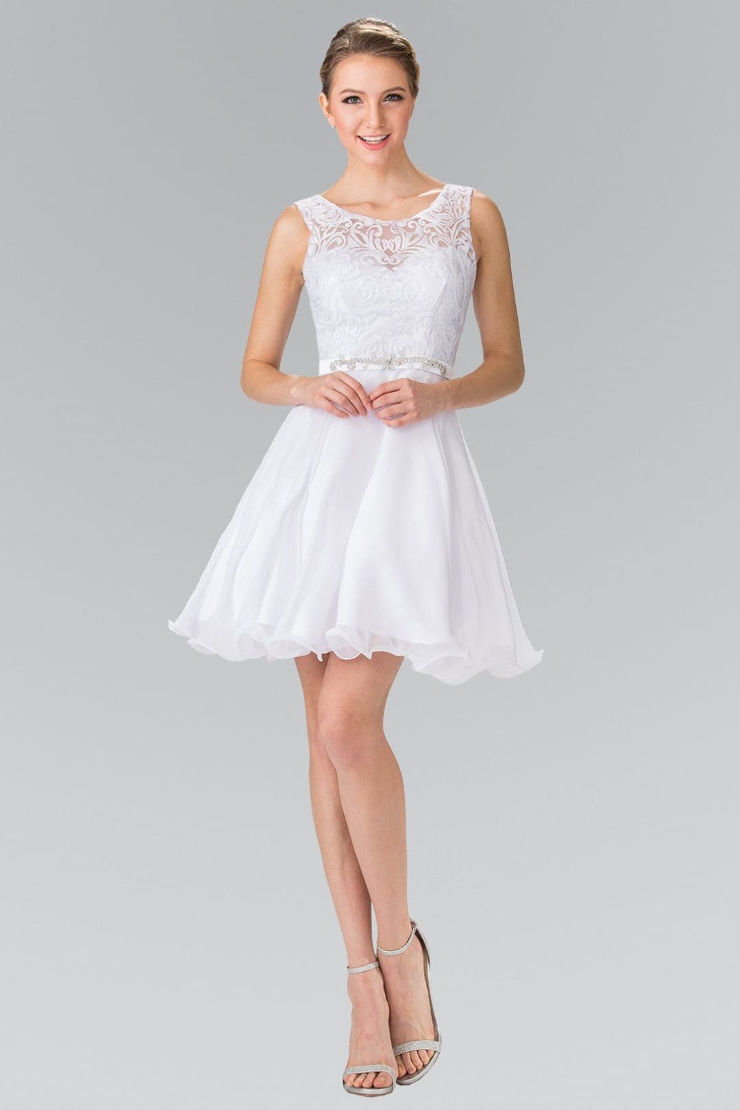 Short Lace Bodice Chiffon Dress by Elizabeth K GS2314 - Short Cocktail Dresses