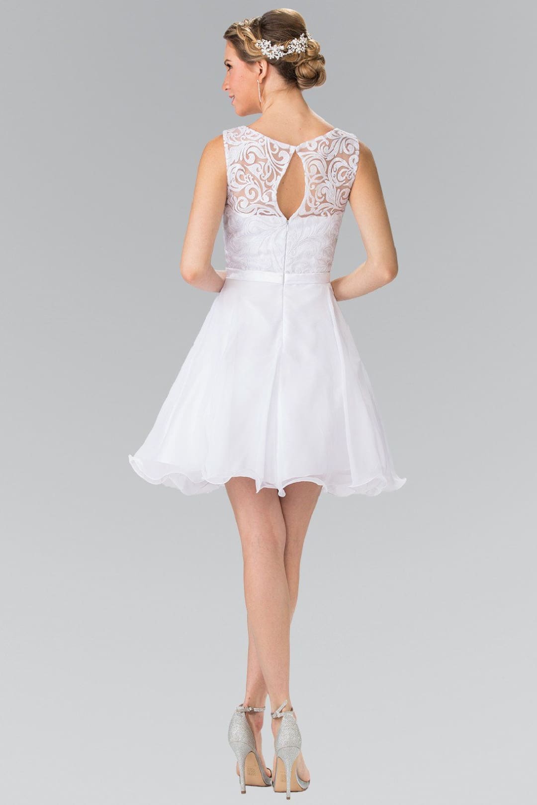 Short Lace Bodice Chiffon Dress by Elizabeth K GS2314 - Short Cocktail Dresses