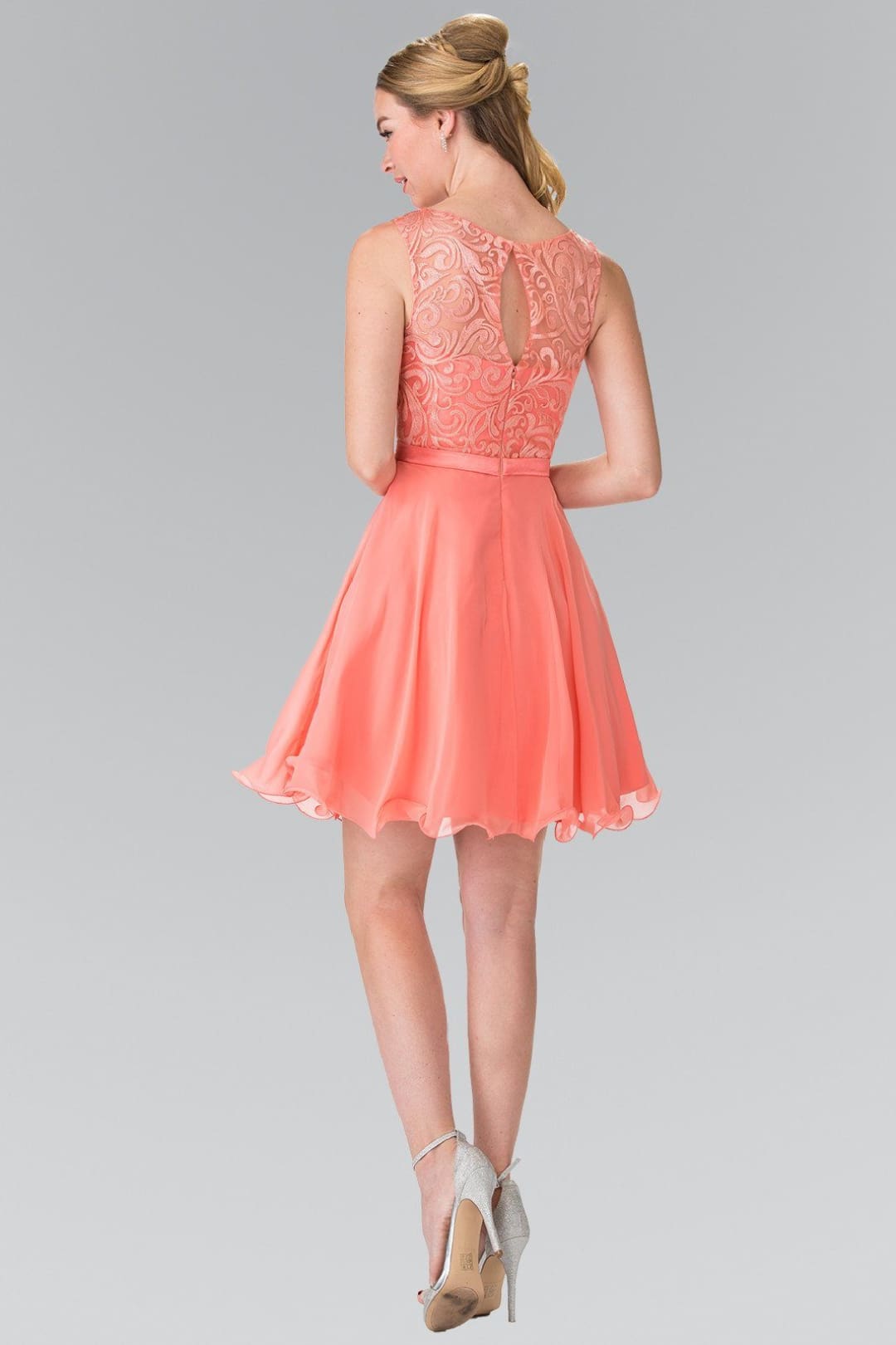 Short Lace Bodice Chiffon Dress by Elizabeth K GS2314 - Short Cocktail Dresses