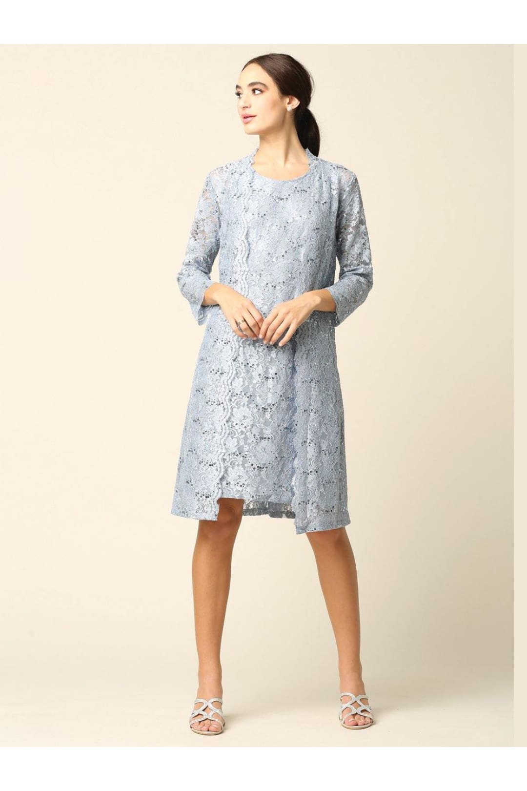 Short Mother of the Bride Lace Jacket Dress - The Dress Outlet Eva Fashion