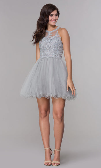 Vestido babydoll corto y elegante con cuentas para el regreso a casa – B652