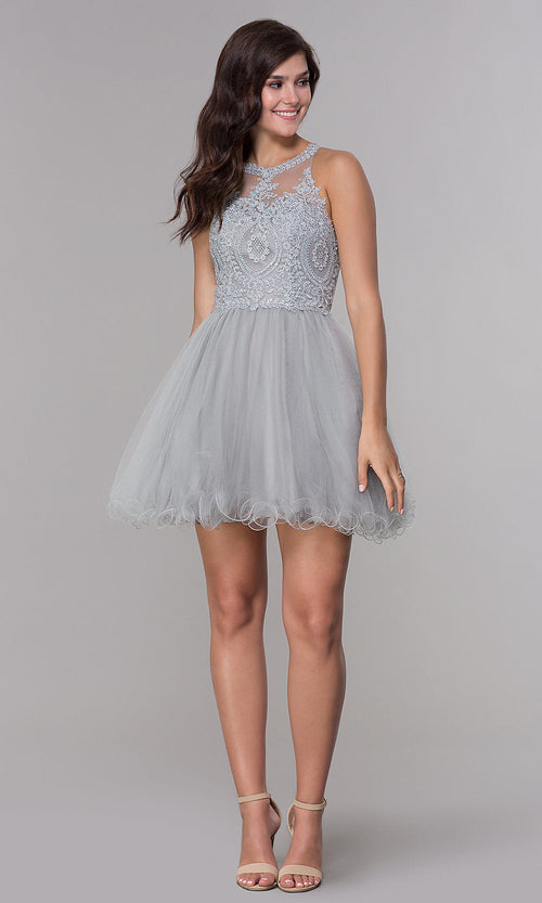 Vestido babydoll corto y elegante con cuentas para el regreso a casa – B652