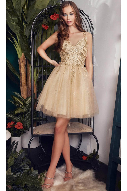 Ladivine 9245 - Glitter A-Line Cocktail Gown - Prom