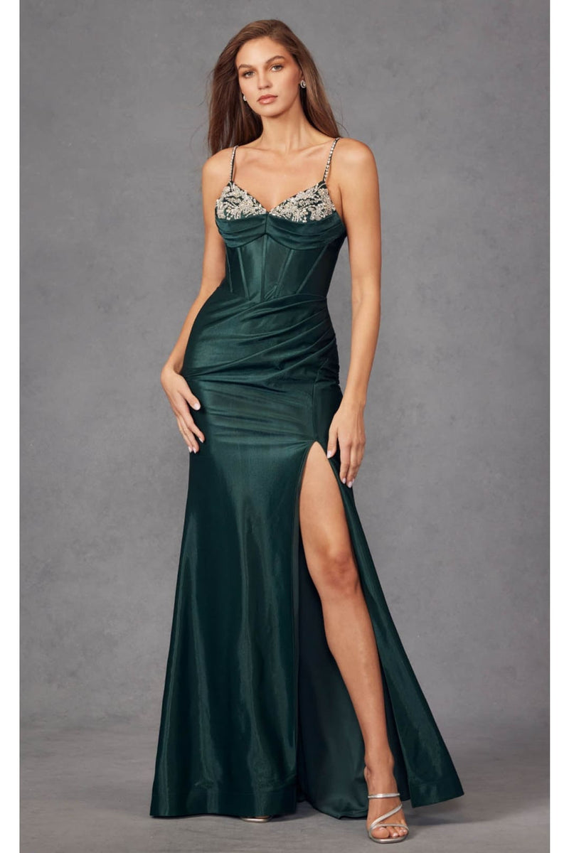 Ruched Spaghetti Strap Flowy Gown 2434a by Juliet