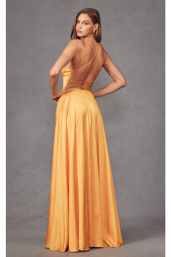 Square Neck Long Dress with Strappy Back by Juliet 278 - Emerald Green / L - Dress