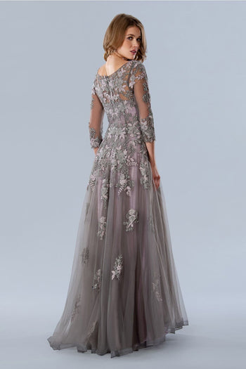 Stella Couture 23352 Formal Elbow Sleeve Lace Gown