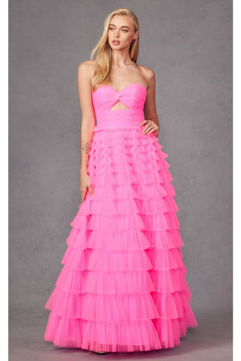 Strapless A-Line Tiered Ruffled Gown by Juliet JT2456H - Dress