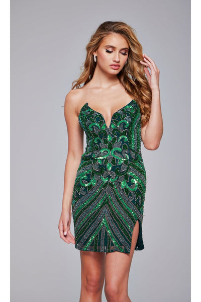 Strapless Sequin-Print Hoco Dress: Jovani 400003 - Emerald / 00 - Apparel & Accessories > Clothing > Dresses