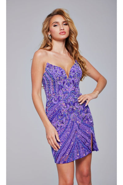 Strapless Sequin-Print Hoco Dress: Jovani 400003 - Purple/Multi / 00 - Apparel & Accessories > Clothing > Dresses