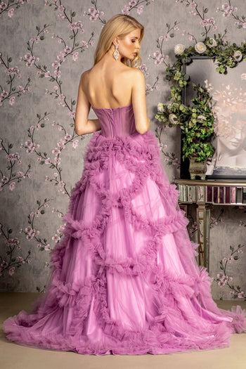 Strapless Sheer Corset Ruffled Gown by GLS Gloria GL3455 - Long Formal Dresses