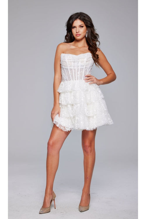 Strapless Short Ruffled Hoco Dress: Jovani 40030 - Apparel & Accessories > Clothing > Dresses