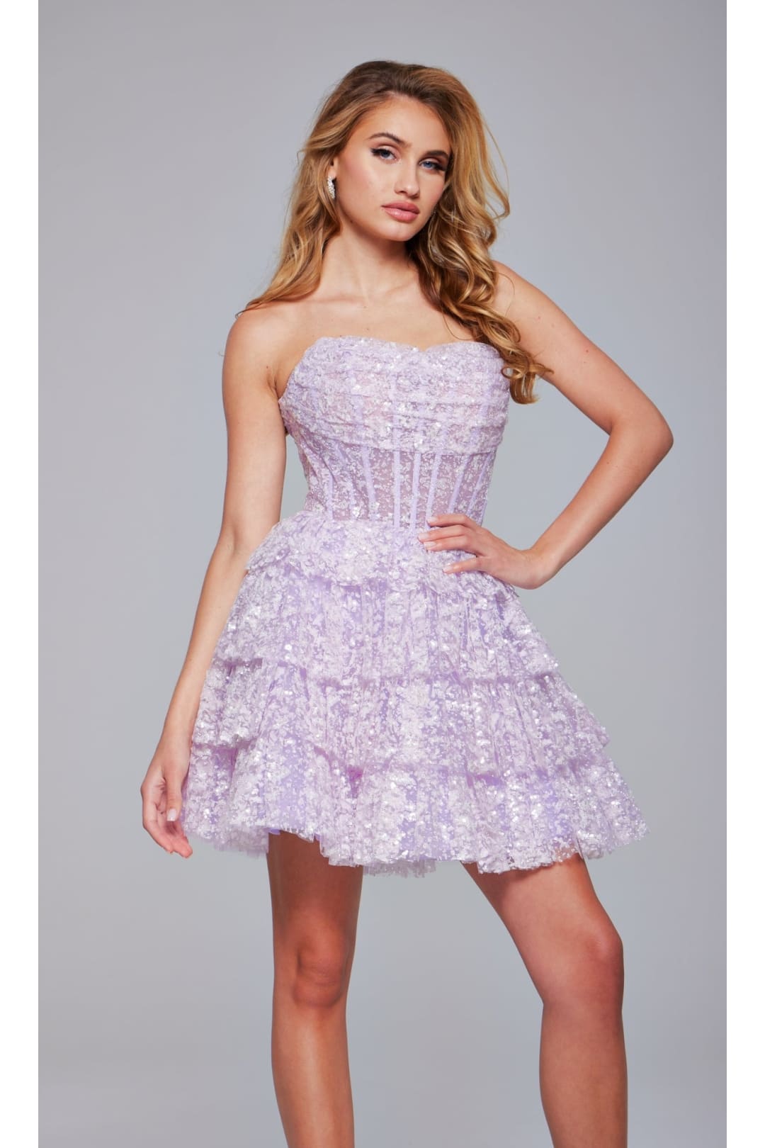 Strapless Short Ruffled Hoco Dress: Jovani 40030 - Lilac / 00 - Apparel & Accessories > Clothing > Dresses