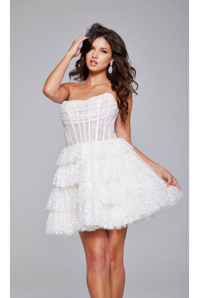 Strapless Short Ruffled Hoco Dress: Jovani 40030 - Off White / 00 - Apparel & Accessories > Clothing > Dresses