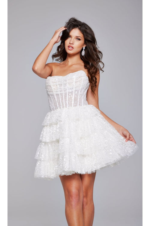 Strapless Short Ruffled Hoco Dress: Jovani 40030 - Off White / 00 - Apparel & Accessories > Clothing > Dresses