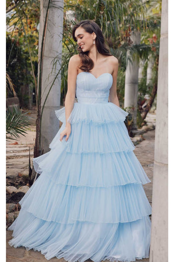 Strapless Tiered Ruffled A-Line Gown by Juliet JT2452K - Dress