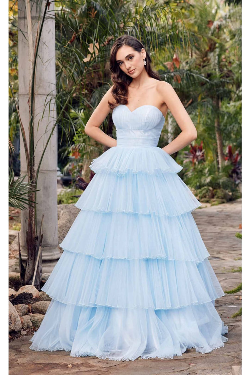 Strapless Tiered Ruffled A-Line Gown by Juliet JT2452K Strapless Tiered Ruffled A-Line Gown by Juliet JT2452K
