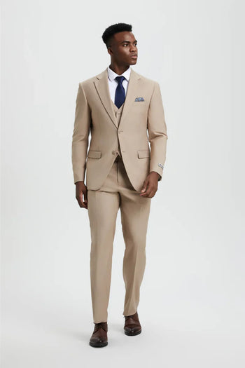 Tan Groomsmen Suit for Men & Boys - Perfect for Weddings + Free Tie - Suits