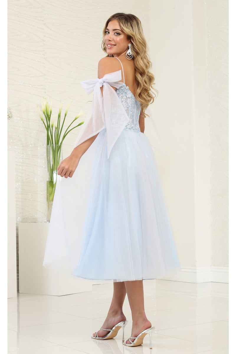 Tea Length Prom Dress Cold Shoulder Homecoming Style May Queen MQ2089 White / 18