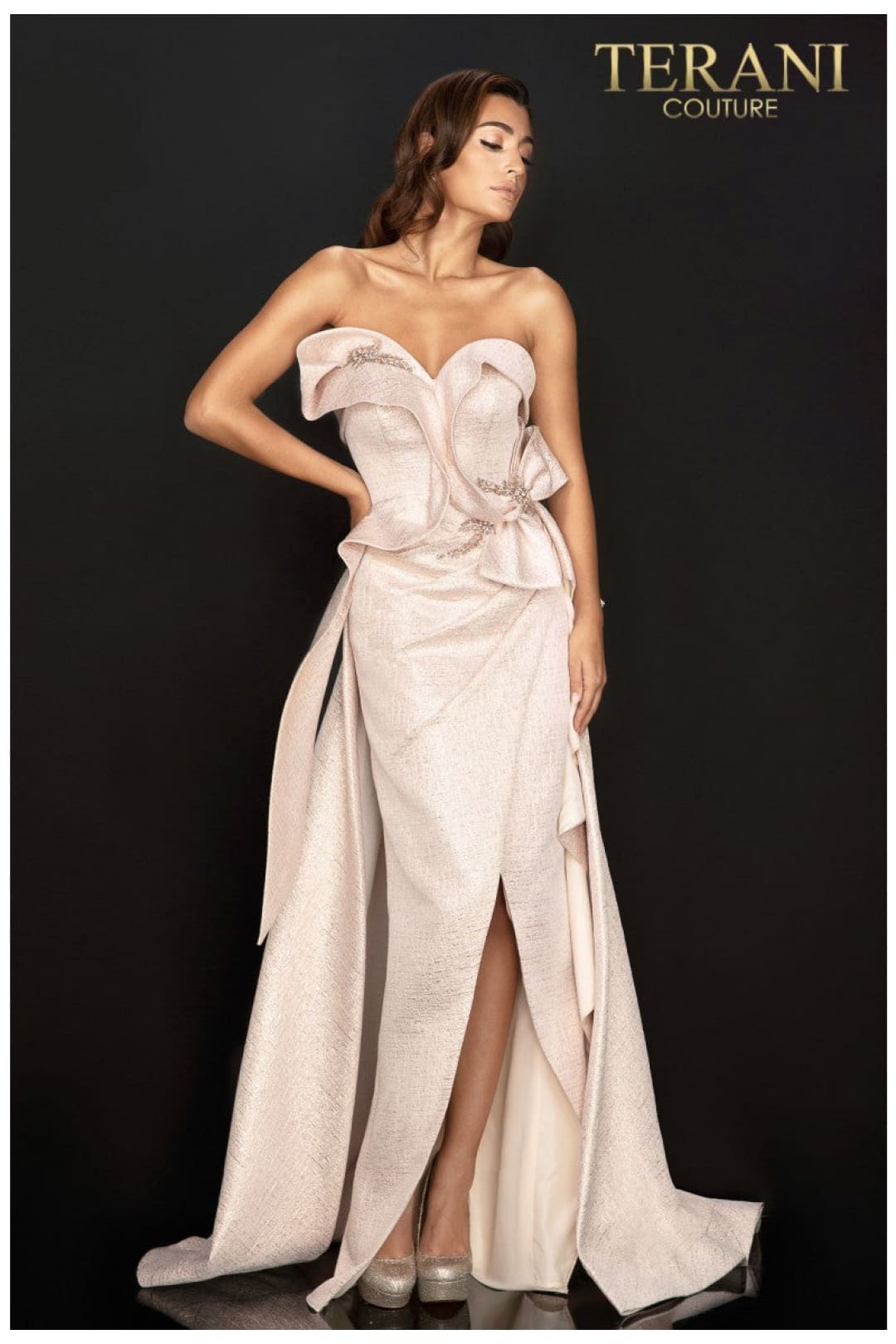 Terani Couture 2011E2073 Formal Overskirt Gown-Long and Elegant - Rose Gold / 4