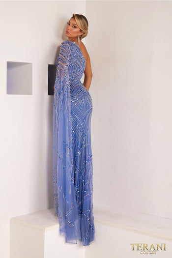 Terani Couture 241GL2634-Long formal evening dress with beadwork.