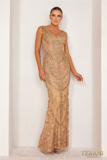 Terani Couture 241GL2664-Beaded long evening dress for formal events.