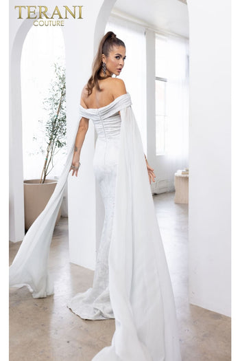 Terani Couture 241M2721 Cape Detail Mother of the Bride Gown-Dramatic Flair