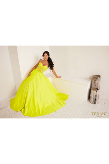 Terani Couture 241P2046-A-line prom gown with elegant flair.