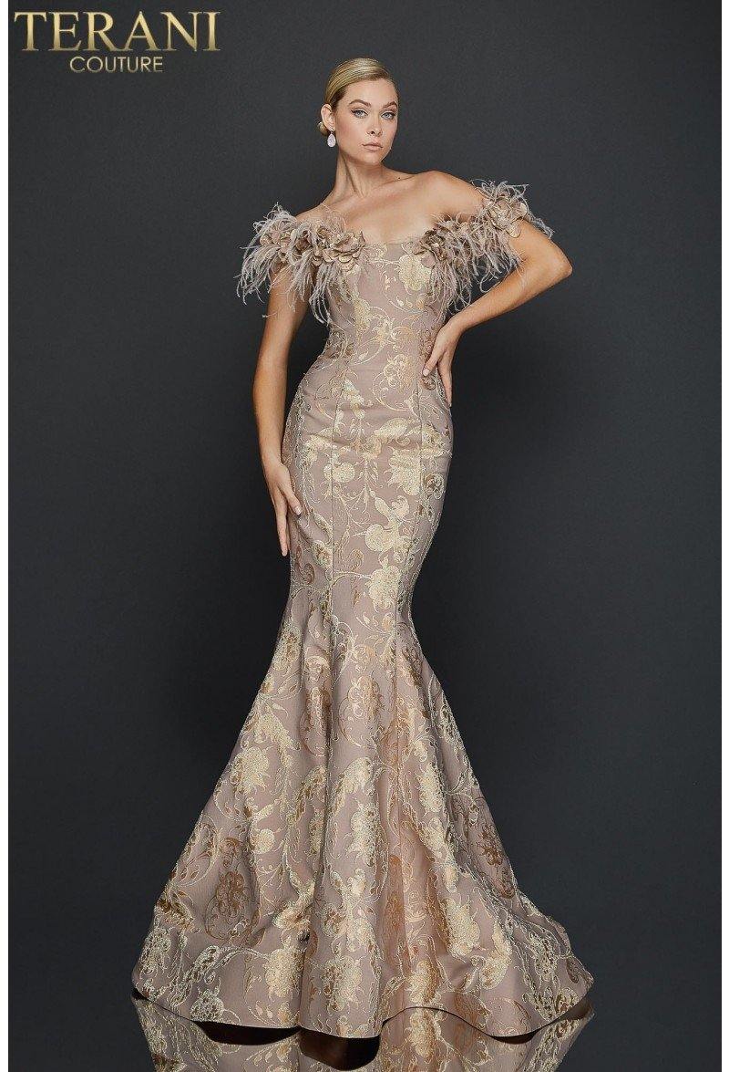 Terani Couture 251M4580 Elegant Glamorous Formal Cape Long Evening Navy Jersey Dress main image 1