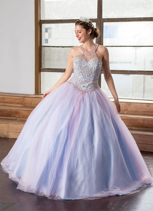 Two-Tone Beaded Halter Quinceañera Dress by Calla KY79398
