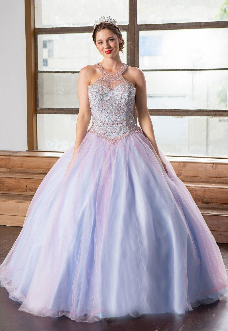 Two-Tone Beaded Halter Quinceañera Dress by Calla KY79398 | Formal ...