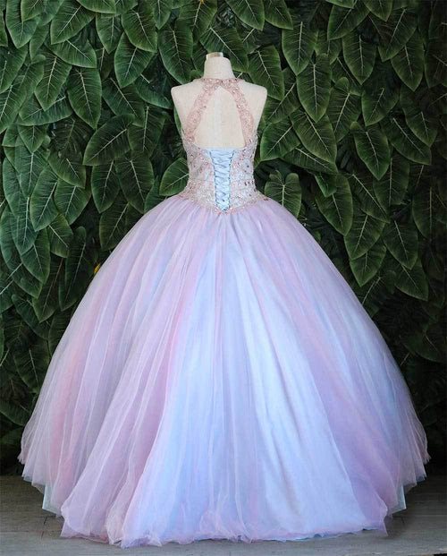 Two-Tone Beaded Halter Quinceañera Dress by Calla KY79398