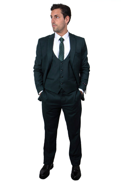 Men's Hunter Green Peak Lapel Suit with Vested Look