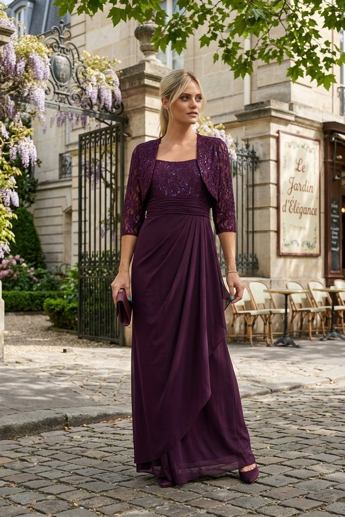 Eva USA 3094 Long Mother Of The Bride Lace Chiffon Jacket Dress