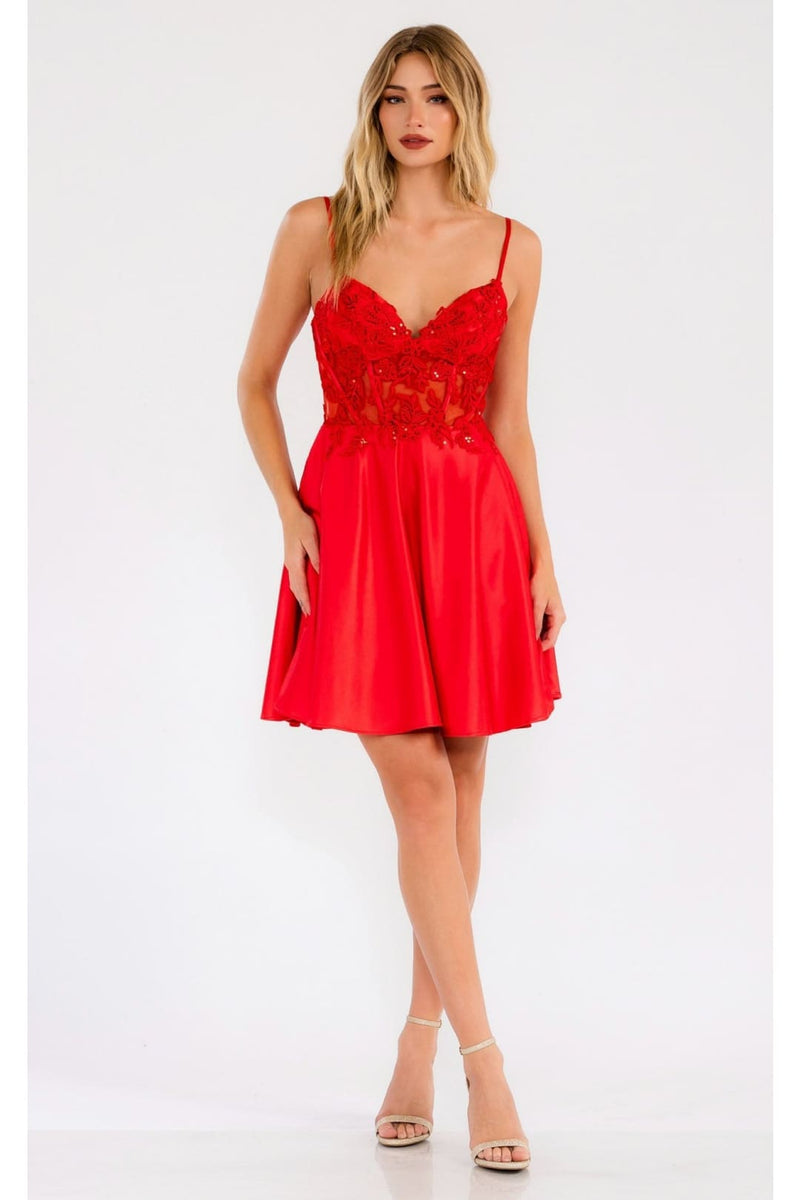 Red Bridesmaid Dresses-Inexpensive Corset Satin Skirt Juliet JT940R