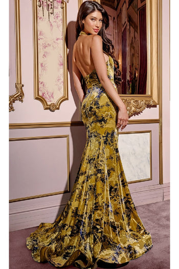 Velvet Print Halter Prom Dress: Jovani 43388 - Apparel & Accessories > Clothing > Dresses