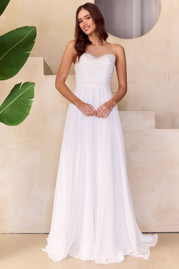Wedding Dress Sleeveless Illusion A-Line Gown By Amelia Couture 3023 - Dress