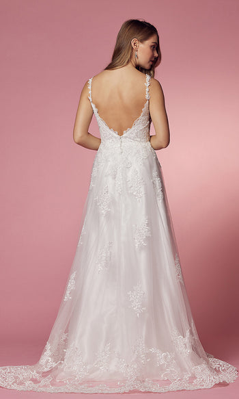 Narianna-Lace-Applique V-Neck Long White Formal Ball Gown