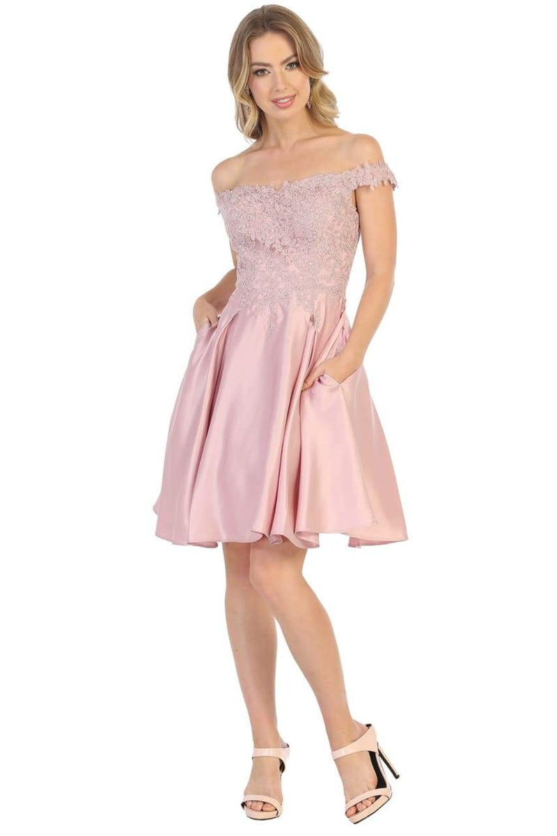 May Queen Off The Shoulder Pockets Cocktail A-line short Dress MQ1766 May Queen Off The Shoulder Pockets Cocktail A-line short Dress MQ1766