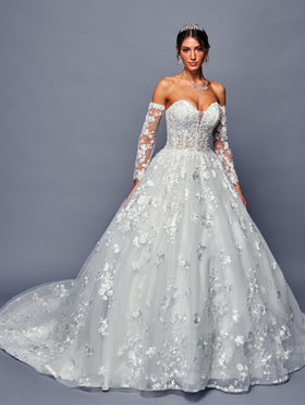 Strapless Wedding Dress with Sweetheart Neckline Beaded Lace Sequin Appliqué by Deklaire Bridal 486