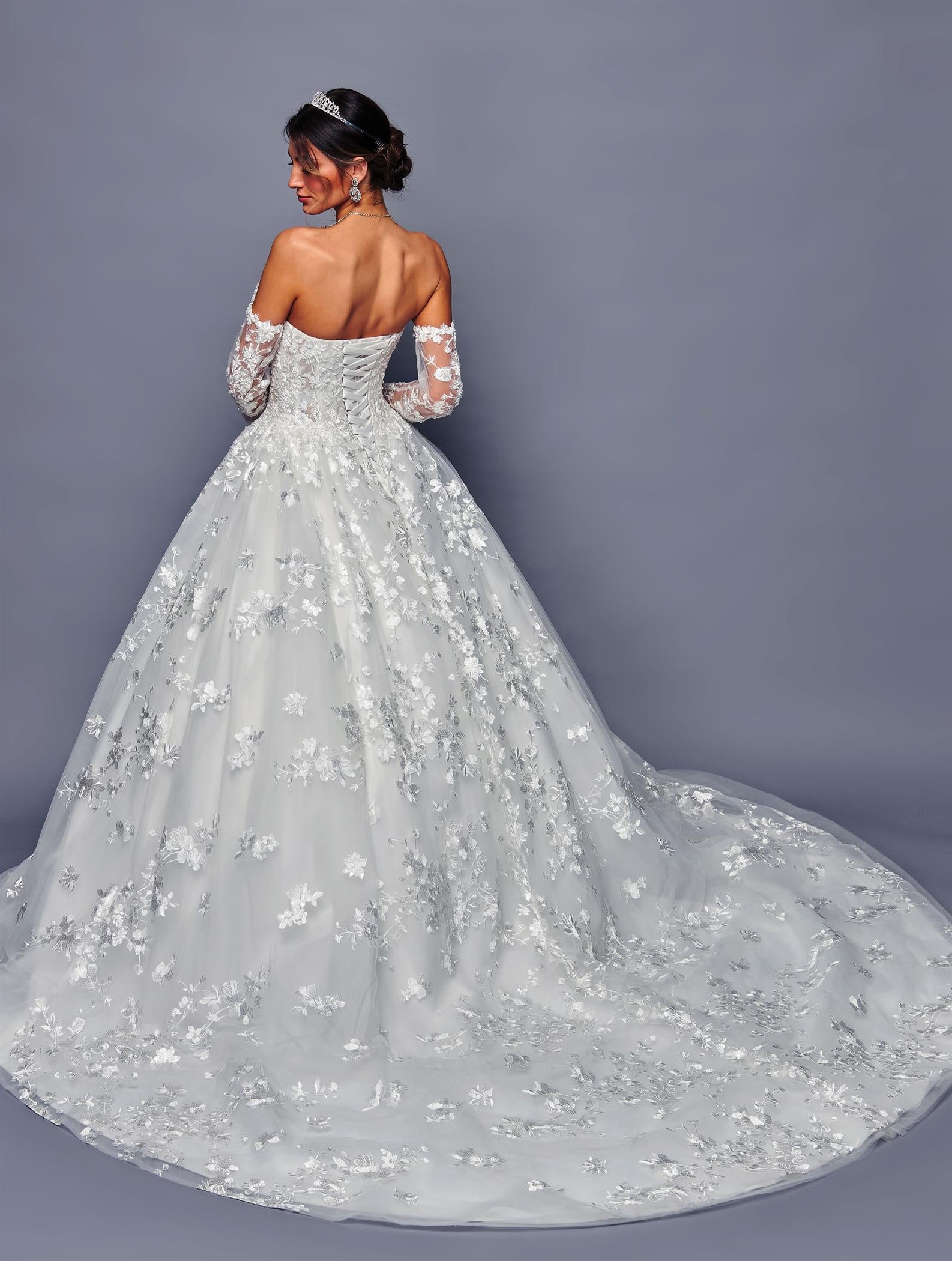 Strapless Wedding Dress with Sweetheart Neckline Beaded Lace Sequin Appliqué by Deklaire Bridal 486