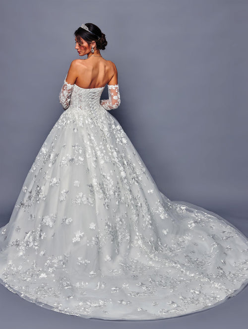 Strapless Wedding Dress with Sweetheart Neckline Beaded Lace Sequin Appliqué by Deklaire Bridal 486