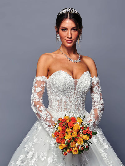 Strapless Wedding Dress with Sweetheart Neckline Beaded Lace Sequin Appliqué by Deklaire Bridal 486