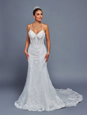 Spaghetti Strap V-Neck Mermaid Wedding Dress with Beaded Lace Appliqué by Deklaire Bridal 499
