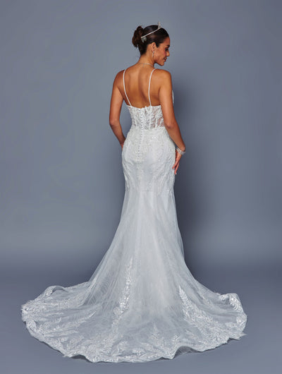 Spaghetti Strap V-Neck Mermaid Wedding Dress with Beaded Lace Appliqué by Deklaire Bridal 499