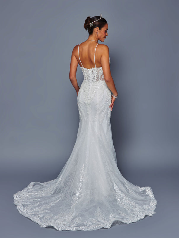 Spaghetti Strap V-Neck Mermaid Wedding Dress with Beaded Lace Appliqué by Deklaire Bridal 499