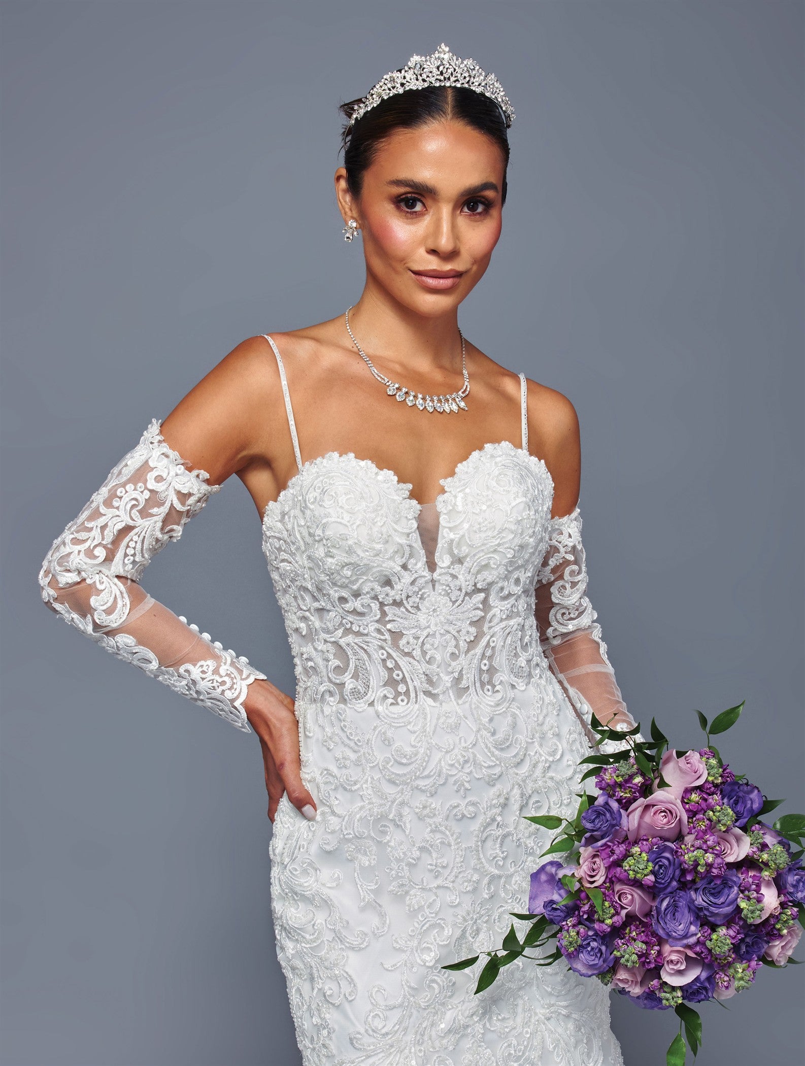 Spaghetti Strap V-Neck Mermaid Wedding Dress with Beaded Lace Sequin Appliqué by Deklaire Bridal 502