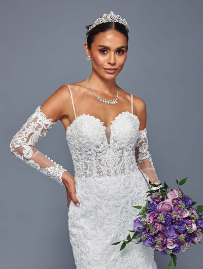 Spaghetti Strap V-Neck Mermaid Wedding Dress with Beaded Lace Sequin Appliqué by Deklaire Bridal 502