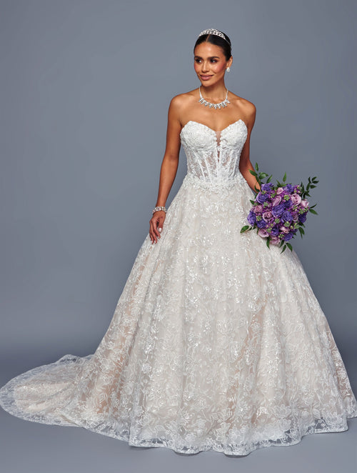 Strapless Lace Ball Gown Wedding Dress with Corset Back & Floral Lace Skirt by Deklaire Bridal 503
