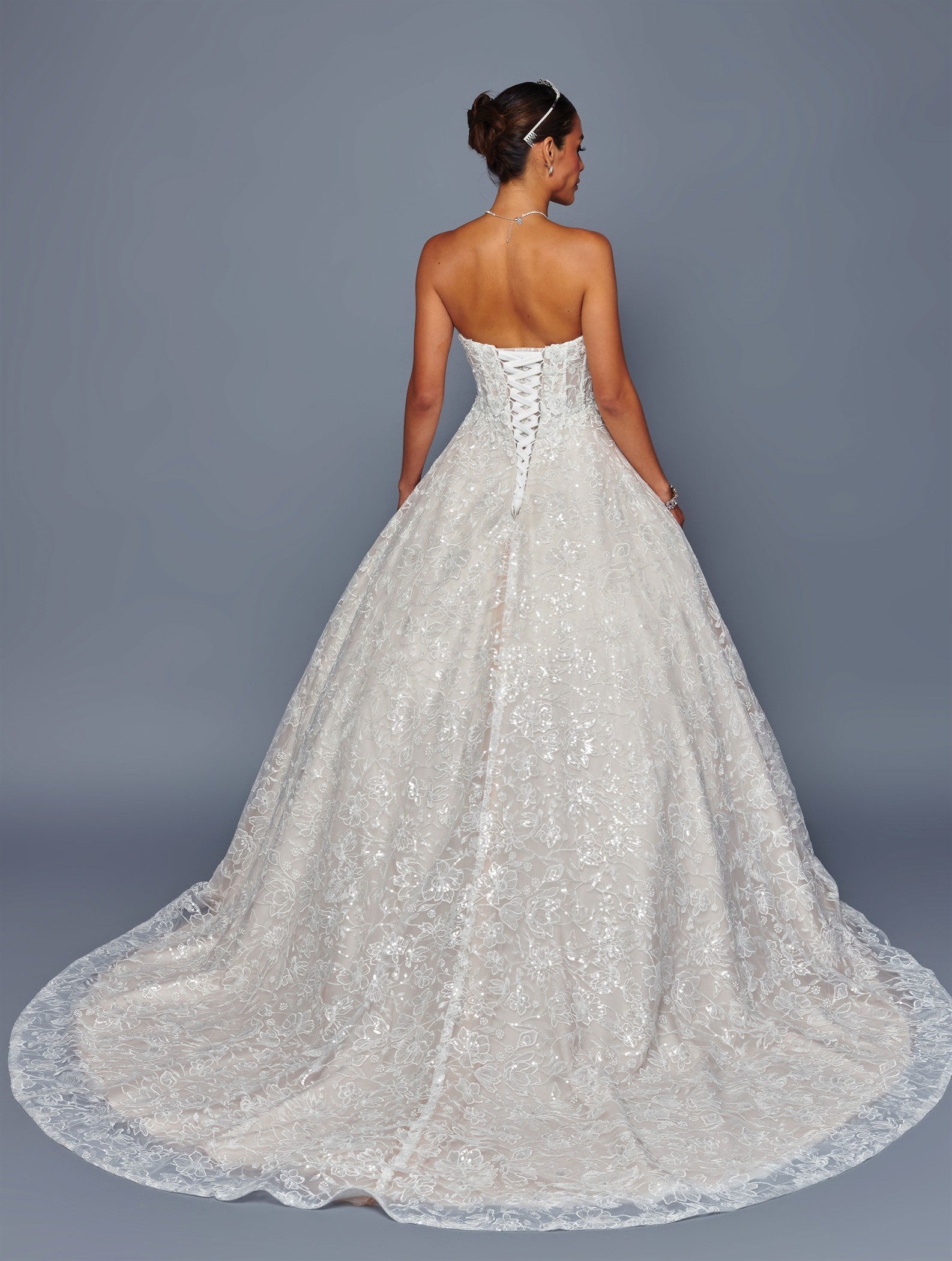 Strapless Lace Ball Gown Wedding Dress with Corset Back & Floral Lace Skirt by Deklaire Bridal 503