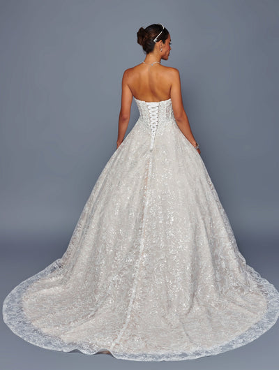 Strapless Lace Ball Gown Wedding Dress with Corset Back & Floral Lace Skirt by Deklaire Bridal 503